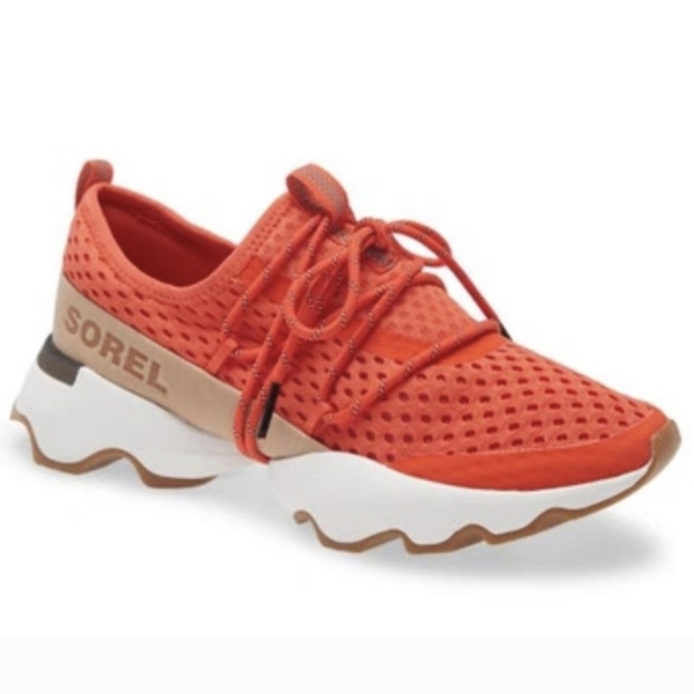 Sorel Women's Bright Orange Lace-Up Knit Sneakers - Like New